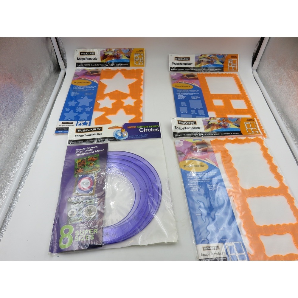 New Fiskars ShapeTemplate Set Lot Circles Stars Frames Squares Scrapbooking Tool